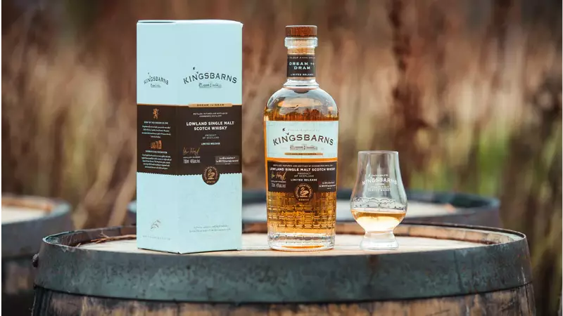 Kingsbarns whisky sat on a barrel